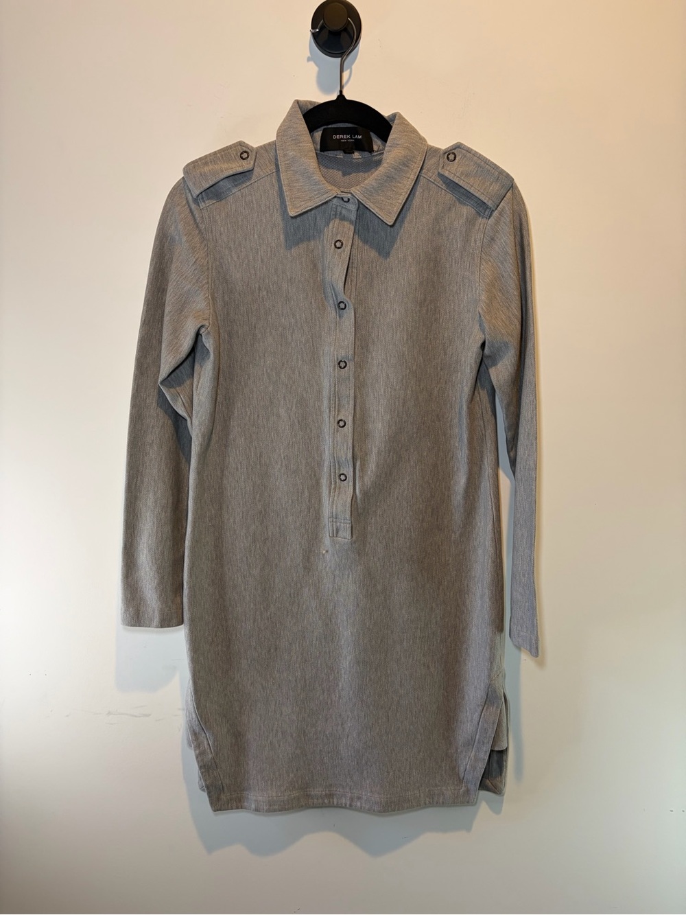 Derek Lam‎ Light Gray Ribbed Polo Shirt Dress